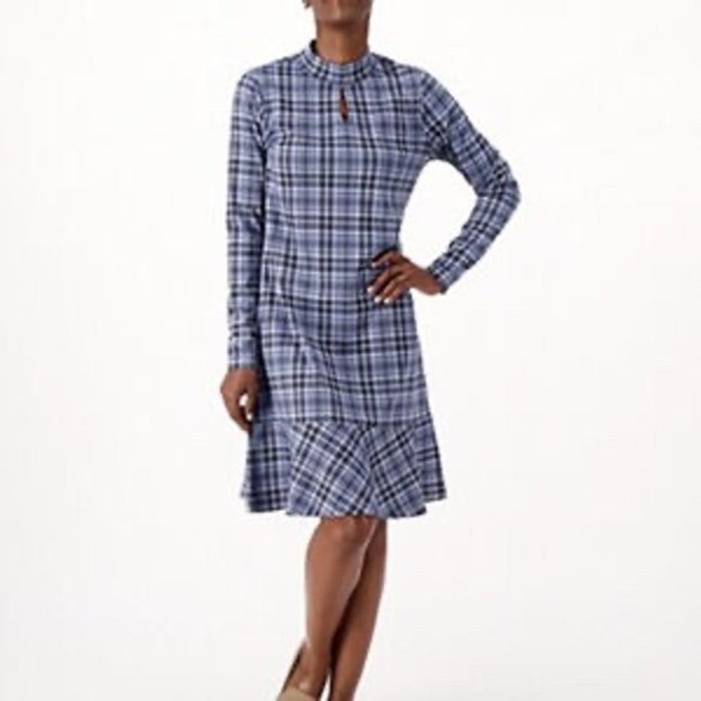 Bridgehampton Isaac Mizrahi Womens Plaid Dress Blue Size M Sample Preppy Chic‎